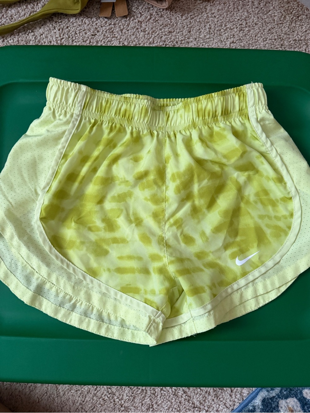 Nike Women's Lime Yellow Tie-Dye Running Shorts